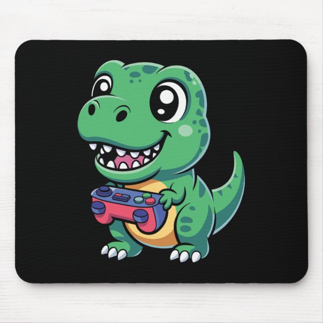Happy T-rex With Game Controller Cute Gamer Dino T Mouse Mat (Front)