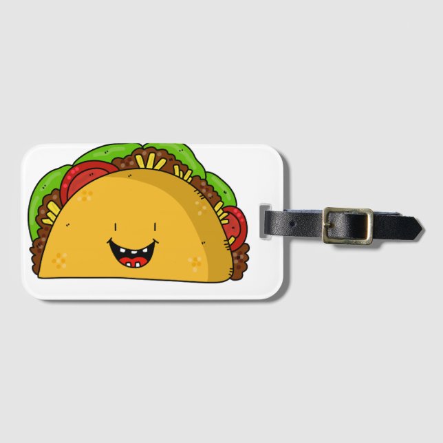 Happy Taco smiling cartoon cute Luggage Tag (Front Horizontal)