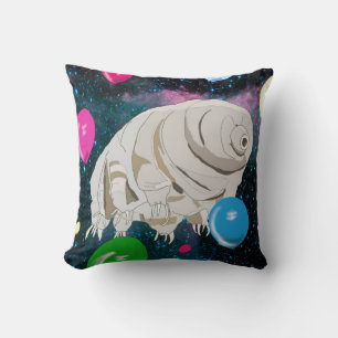 Happy Tardigrade floating through Space & balloons Cushion