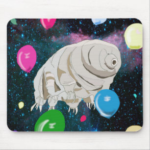 Happy Tardigrade floating through Space & balloons Mouse Mat
