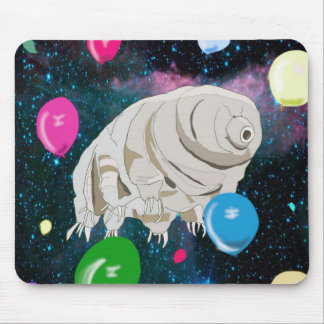 Happy Tardigrade floating through Space & balloons Mouse Mat