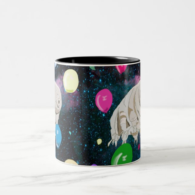 Happy Tardigrade floating through Space Two-Tone Coffee Mug (Center)