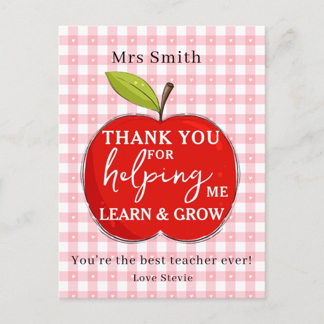 Happy Teacher Appreciation Card | Red Apple Pink  (Front)