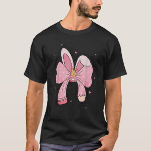 Happy Teacher Cute Coquette Bow Easter Bunny T-Shirt