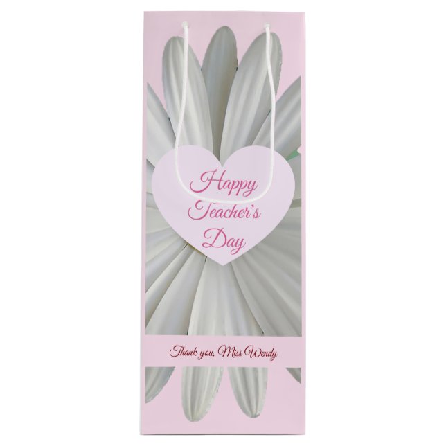 Happy Teachers Day Gift Bag - Pink Heart Daisy (Front)