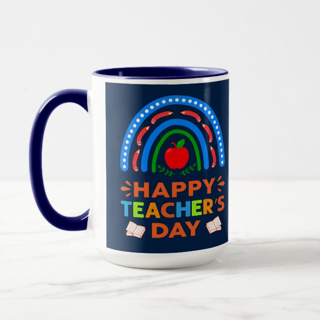 Happy Teachers Day Rainbow & Apple Coffee Mug (Left)