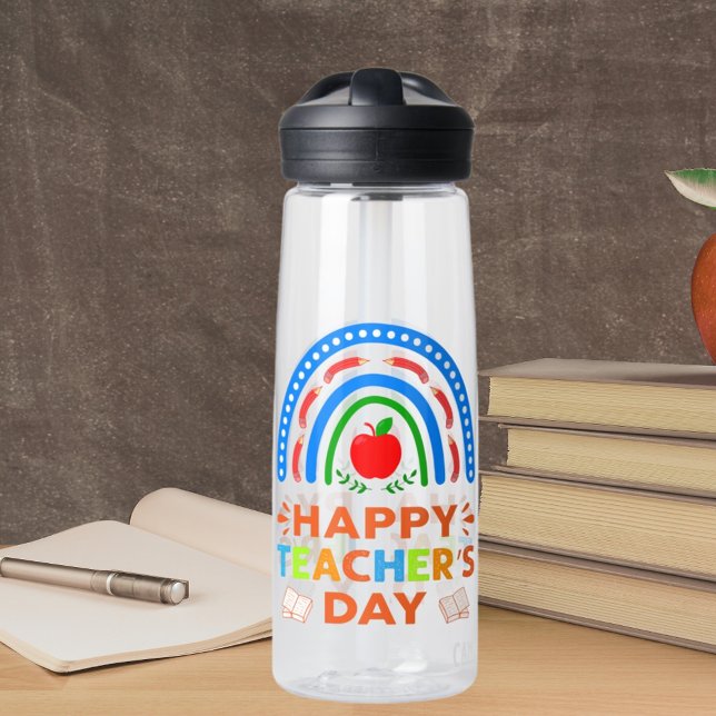 Happy Teachers Day Rainbow & Apple Water Bottle (Happy Teachers Day Rainbow & Apple Water Bottle)