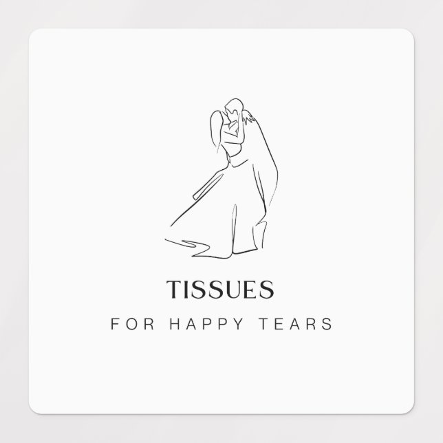 "Happy Tears" Labels for Wedding Tissues, Kleenex (Design 1)