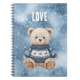 Happy Teddy Bear Blue Sweater Love Notebook