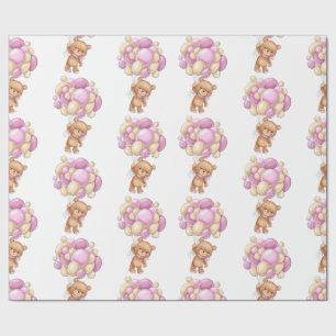 Happy Teddy Bear Pink Baby Shower  Wrapping Paper