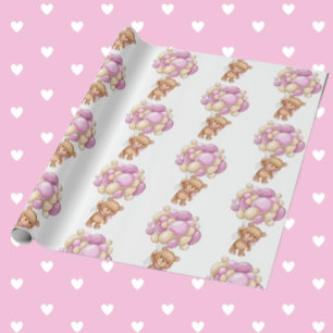 Happy Teddy Bear Pink Baby Shower Wrapping Paper