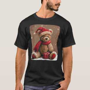 Happy Teddy Bear with Shawl and Christmas Hat Cost T-Shirt