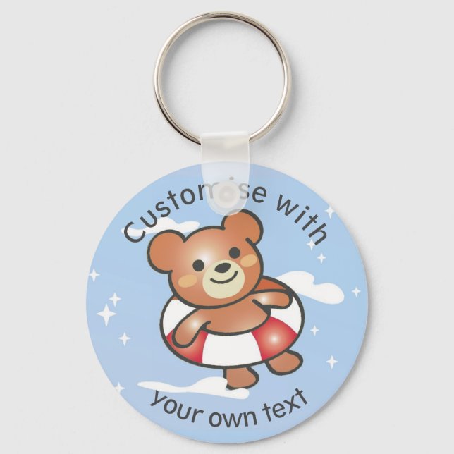 Happy Teddy Summer Holiday Pool Float Custom Key Ring (Front)