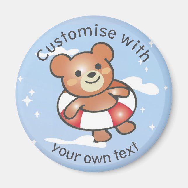 Happy Teddy Summer Holiday Pool Float Custom Text Magnet (Front)