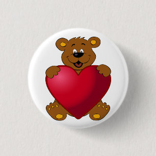 Happy teddybear with heart cartoon 3 cm round badge