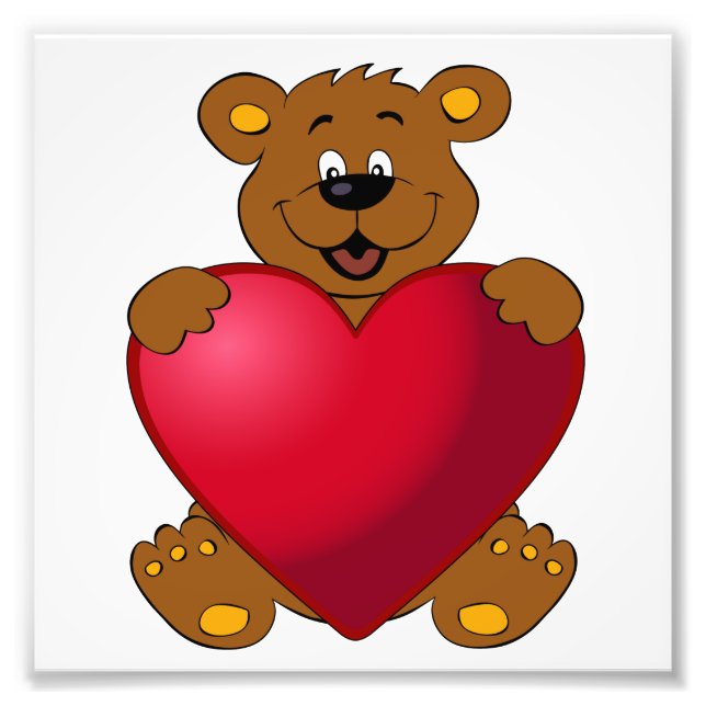 Happy teddybear with heart cartoon girls photo print (Front)