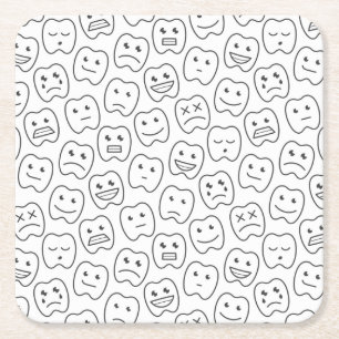 Happy Teeth Pattern Square Paper Coaster