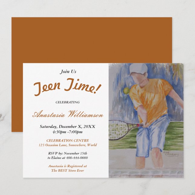 HAPPY TENNIS TEEN TIME PARTY INVITATION (Front/Back)