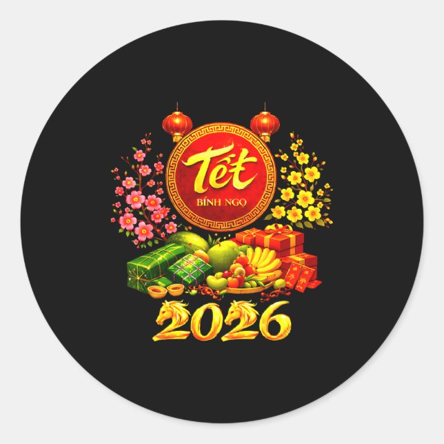 Happy Tet 2026 Year Of The Horse Vietnamese Tet Ng Classic Round Sticker (Front)