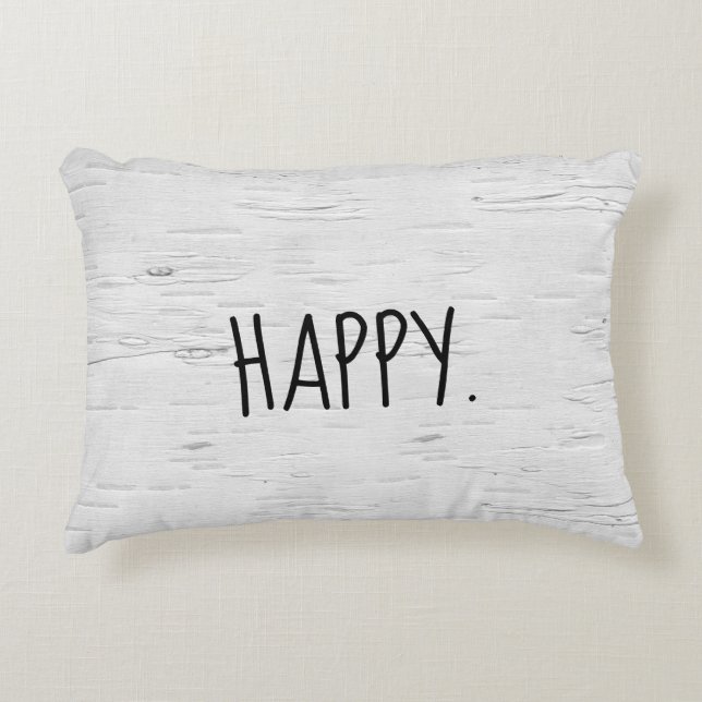 HAPPY Text On Birch Tree  Accent Pillow (Front)
