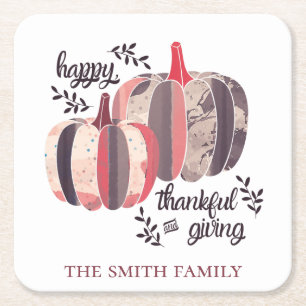 Happy, thankful and giving  square paper coaster