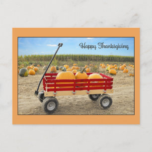 Happy Thankgiving For Anyone Wagon Full of Pumpkin Holiday Postcard