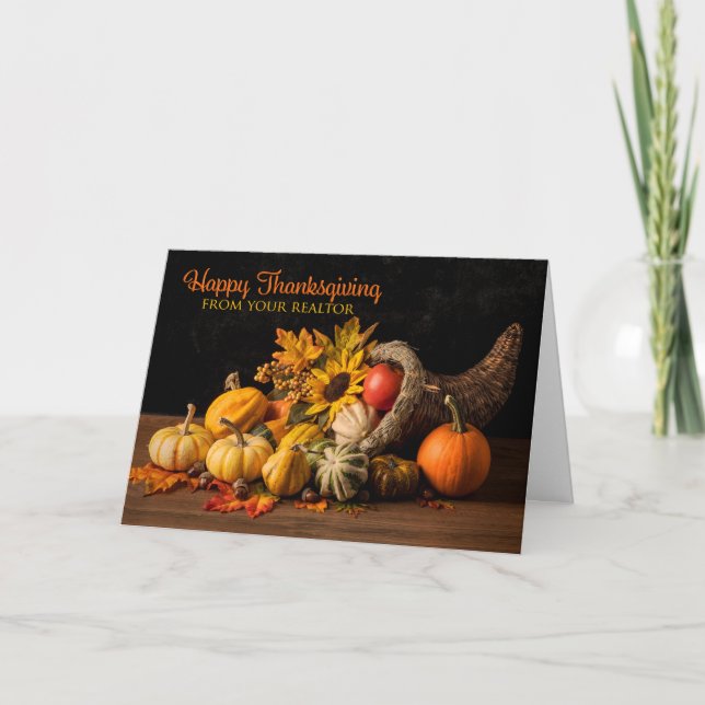 Happy Thankgiving From Realtor Pretty Cornucopia Holiday Card (Front)