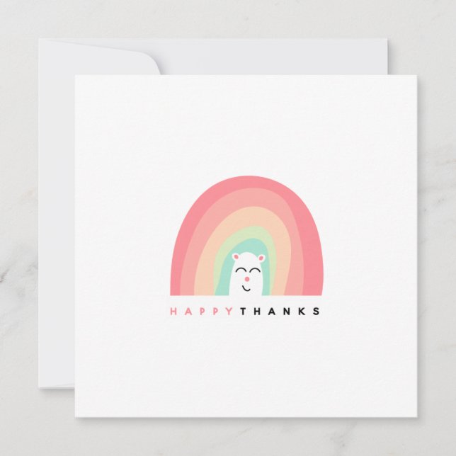 Happy Thanks Cute Rainbow Animal Personalised Thank You Card (Front)