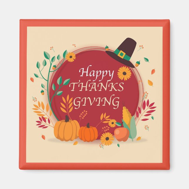 Happy Thanks  Giving Square Magnet (Front)