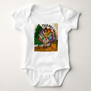 Happy Thanks Vegan Thanksgiving Turkey Baby Bodysuit