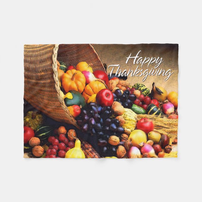 Happy Thanksgiving 12 Fleece Blanket (Front (Horizontal))