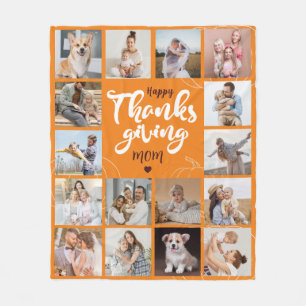 Happy Thanksgiving 16 Photo Collage Fleece Blanket