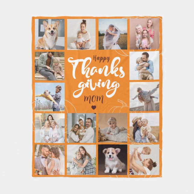 Happy Thanksgiving 16 Photo Collage Fleece Blanket (Front)