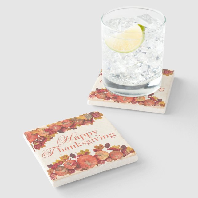 Happy Thanksgiving 2024 Stone Coaster (Side)