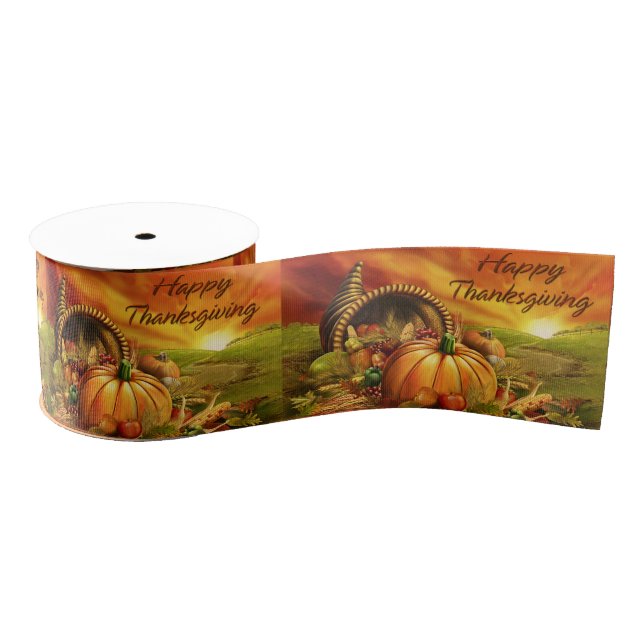 Happy Thanksgiving 2  3" Wide Ribbon Grosgrain Ribbon (Spool)