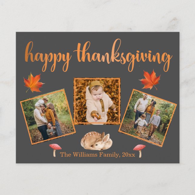 happy thanksgiving  3 photos collage grey card (Front)