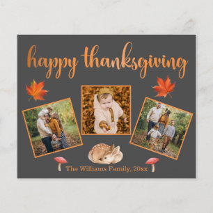 happy thanksgiving 3 photos collage grey card