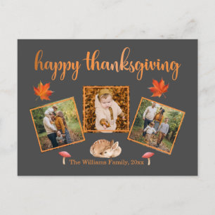 happy thanksgiving, 3 photos grey orange holiday postcard