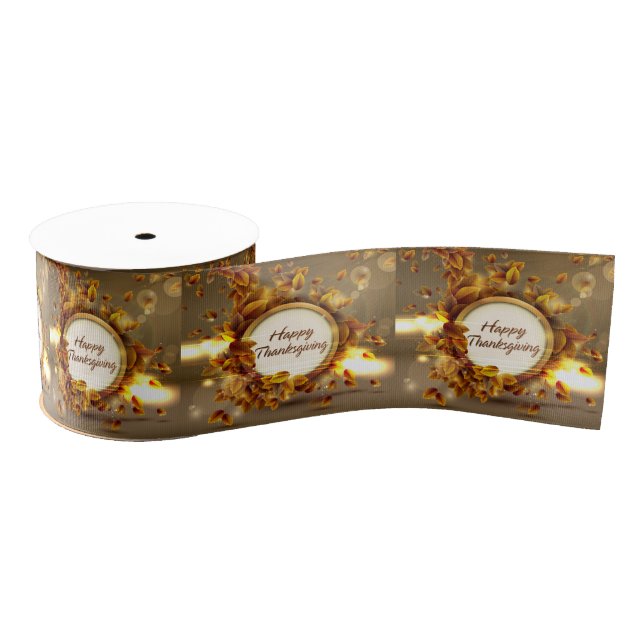 Happy Thanksgiving 3A - 3" Wide Ribbon Grosgrain Ribbon (Spool)