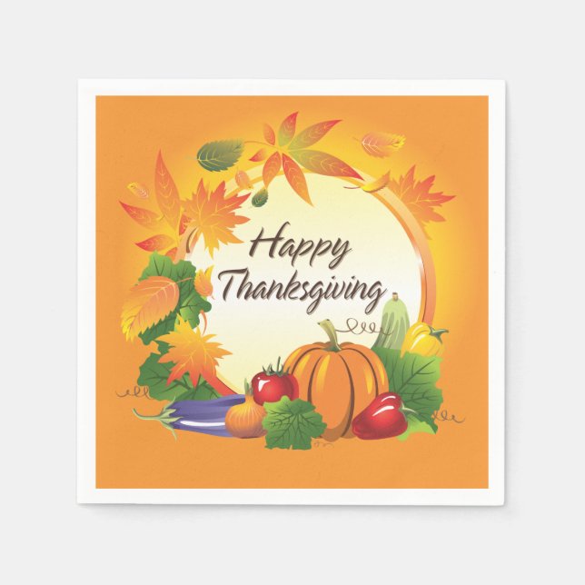 Happy Thanksgiving 5 Image Options Napkin (Front)