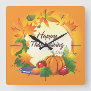 Happy Thanksgiving 5 Wall Clocks & Numeral Options