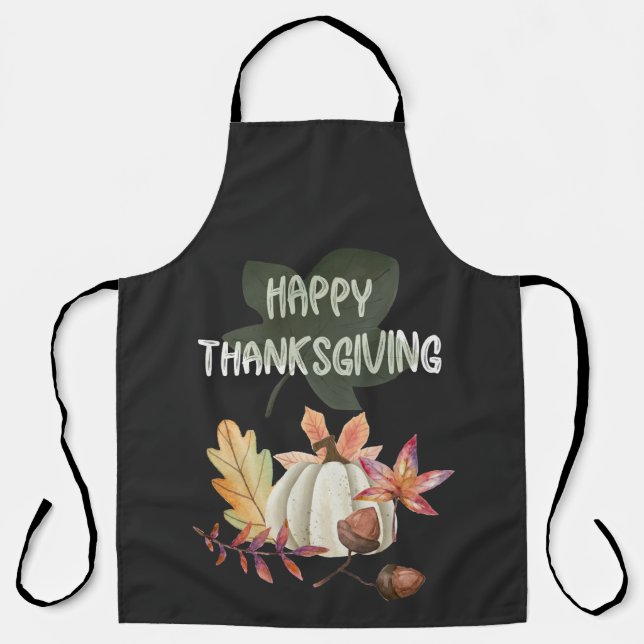 Happy Thanksgiving- Abstract Fall Pumpkin Leaves  Apron (Front)