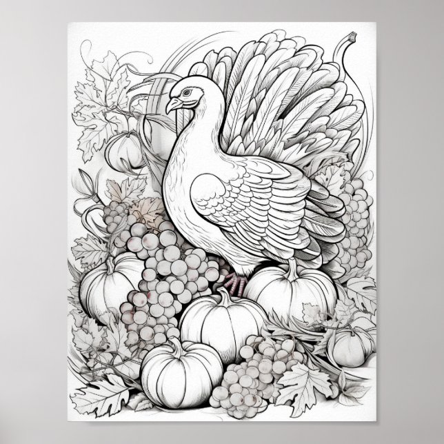 Happy Thanksgiving Adult Colouring Poster (Front)