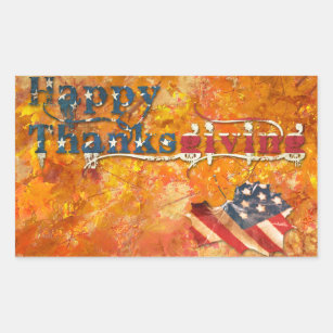 happy thanksgiving (american flag) rectangular sticker