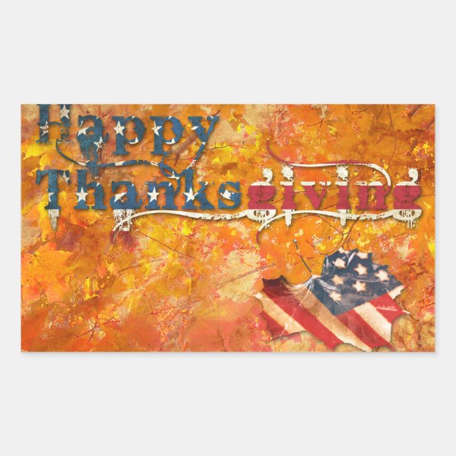 happy thanksgiving (american flag) rectangular sticker (Front)
