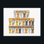 Happy Thanksgiving and Hanukkah Cute Cats Holiday Postcard<br><div class="desc">A team of cartoon cats standing up on their back paws holding long slim banners of autumnal colors. The banners have a Thanksgiving and Hanukkah message written on them.</div>