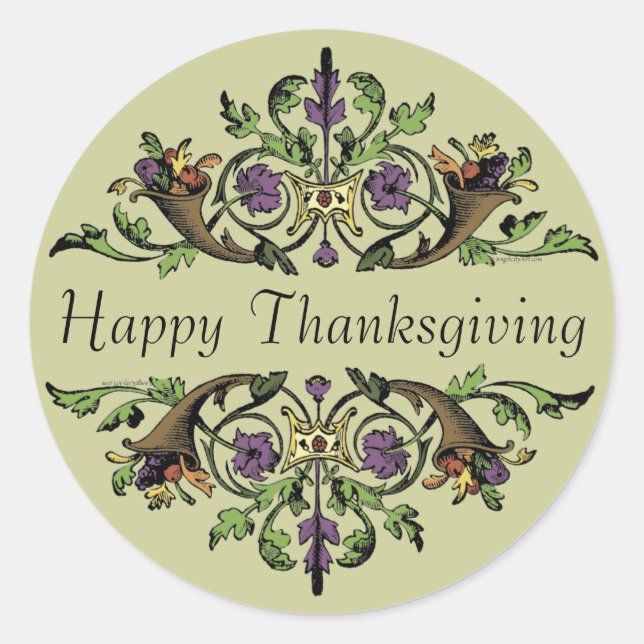 Happy Thanksgiving Antique Cornucopias Art Sticker (Front)