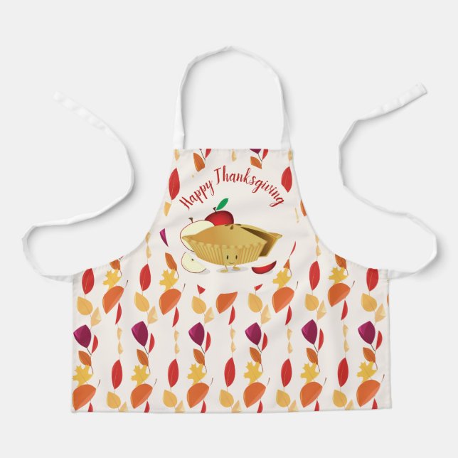 Happy Thanksgiving Apple Pie Autumn Leaves Cartoon Apron (Front)