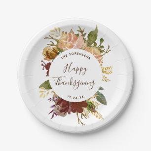 Happy Thanksgiving Autumn Bouquet Personalised Paper Plate