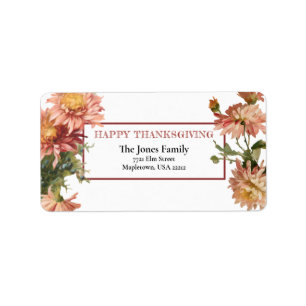 Happy Thanksgiving Autumn Chrysanthemums Label
